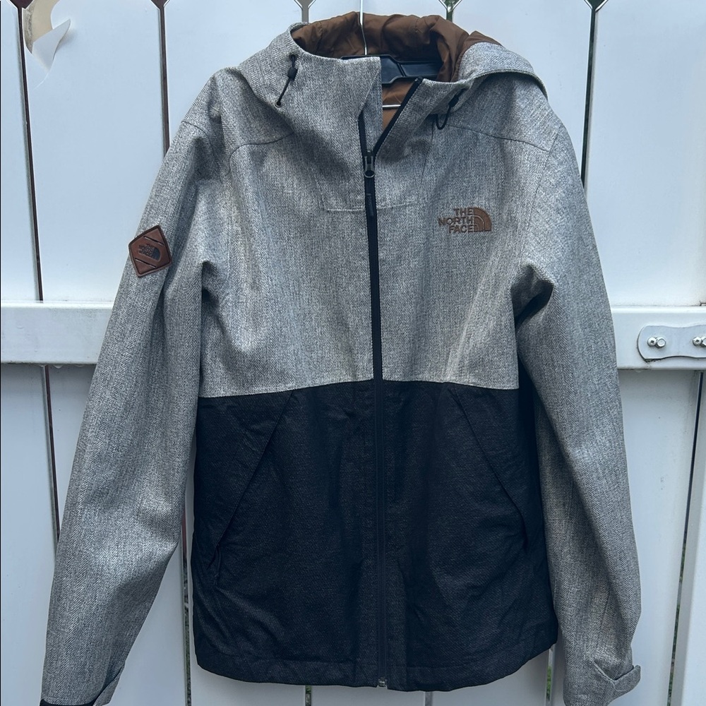 The North Face Two-Tone Gray and Black Hooded Jacket - lighter weight